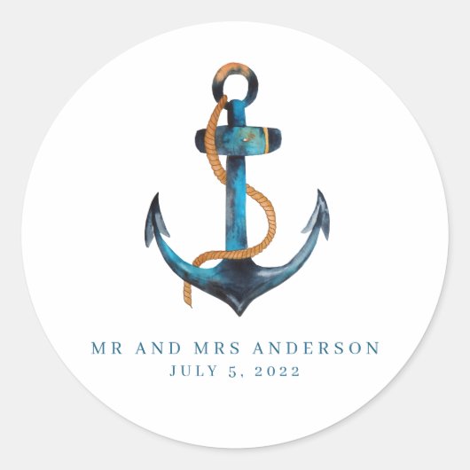 Sticker Rond Ancre nautique Turquoise Beach Wedding Favor (Devant)