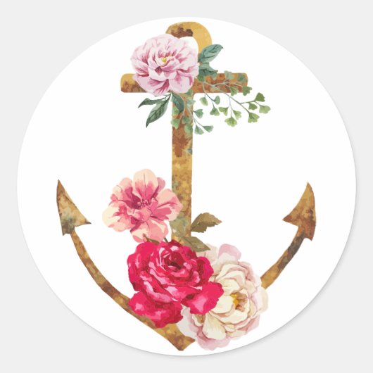 Sticker Rond Ancre nautique vintage Red & Pink Peony (Devant)