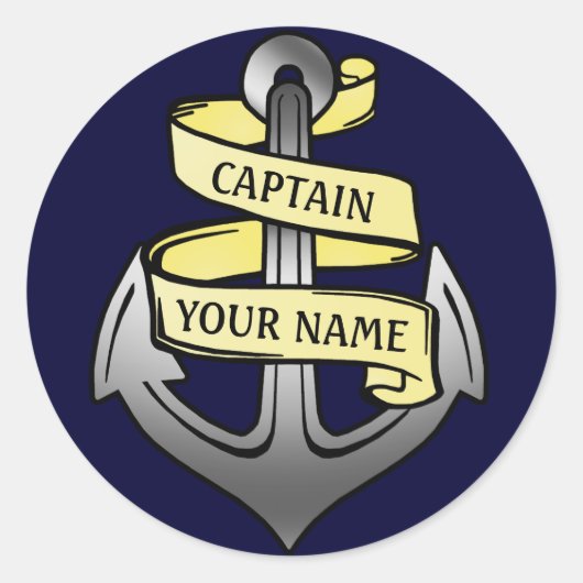 Sticker Rond Ancre Navire Capitaine Votre nom Personnalisable (Devant)