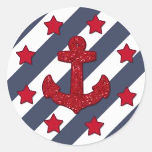 Sticker rond Ancre Parties scintillant rouge, bril