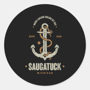 Sticker Rond Ancre Rétro Vintage Saugatuck Michigan Bateau Voil