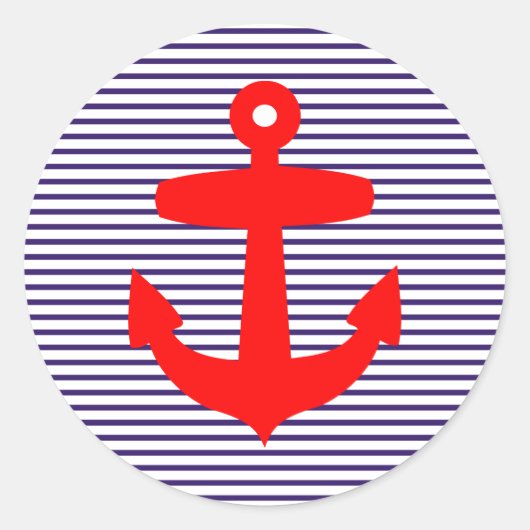 Sticker Rond Ancre rouge avec Bleu Sailor Stripes (Devant)