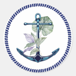 Sticker Rond Ancre tropicale avec Plantes et fleurs
