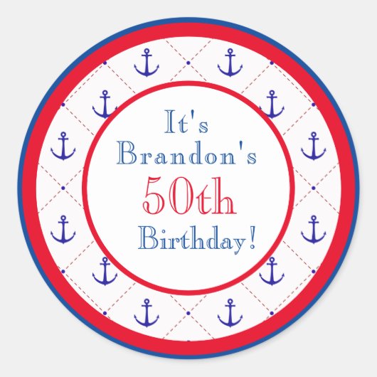Sticker Rond Ancres en rouge blanc bleu 50e anniversaire (Devant)