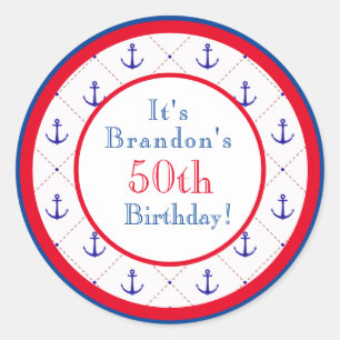Sticker Rond Ancres en rouge blanc bleu 50e anniversaire