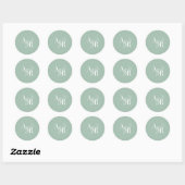 Sticker Rond ANDREA Sage Vert Moderne Simple Monogramme de Mari (Feuille)