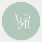 Sticker Rond ANDREA Sage Vert Moderne Simple Monogramme de Mari (Devant)