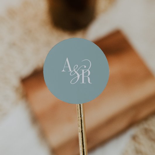 Sticker Rond ANDREA sarcelle bleu moderne simple monogramme de
