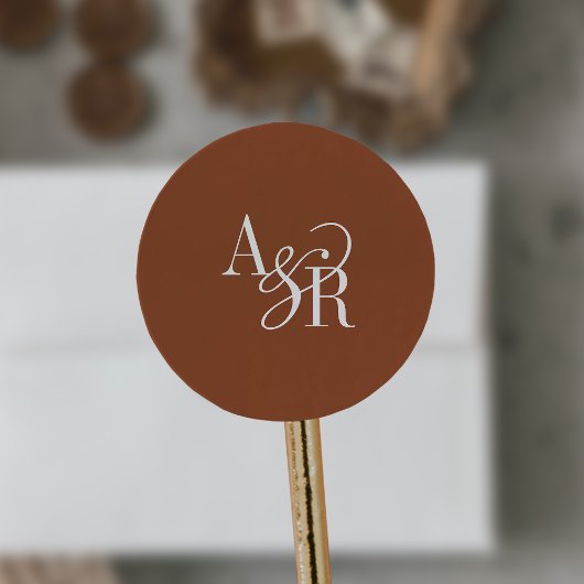 Sticker Rond ANDREA Terracotta Modern Simple Wedding Monogram