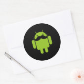 Sticker Rond Android Robot Icon Mustache sur noir (Enveloppe)
