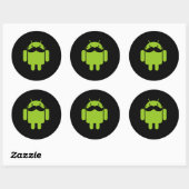 Sticker Rond Android Robot Icon Mustache sur noir (Feuille)