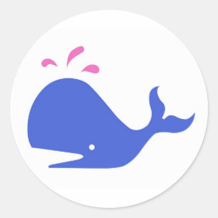 Sticker Rond Andy Whale Célibataires_bleu, rose sur blanc