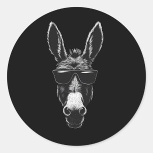 Sticker Rond Âne Cool avec Lunettes de Soleil – Style Monochrom