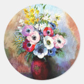 Sticker Rond Anémones, célèbre peinture, par Odilon Redon (Devant)