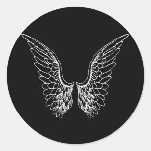 Sticker Rond Ange blanc ailes sur Arrière - plan noir