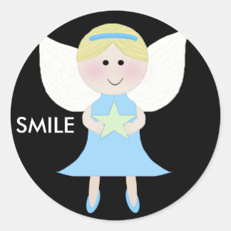 Sticker Rond ange bleu sourire