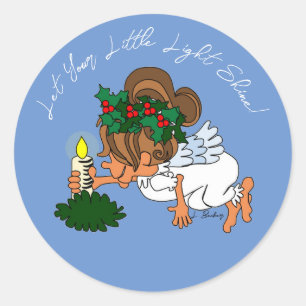 Sticker Rond Ange de Noël avec chandelle