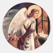 Sticker Rond Ange de Noël avec chevalet de cerf (Devant)