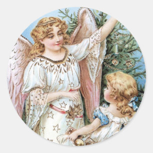 Sticker Rond Ange de Noël avec enfant