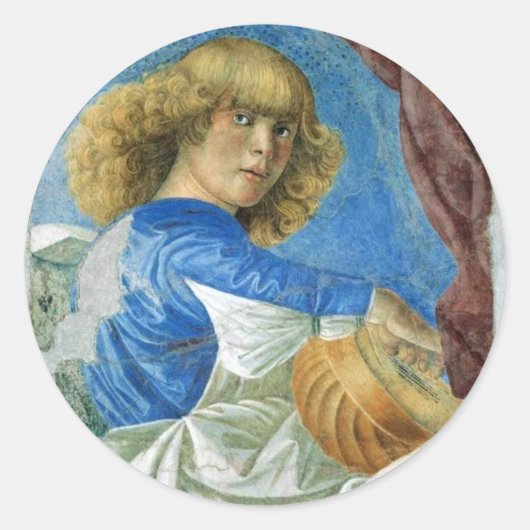 STICKER ROND ANGE DE NOËL BLEU FABRIQUANT LA MUSIQUE (Devant)