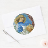 STICKER ROND ANGE DE NOËL BLEU FABRIQUANT LA MUSIQUE (Enveloppe)