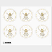 Sticker Rond Ange de Noël de la grâce Perles d'or patinées (Feuille)