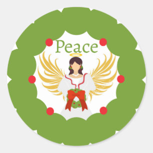 Sticker Rond Ange de Noël moderne Paix Rouge Vert Vague