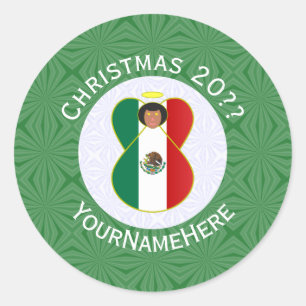 Sticker Rond Ange de Noël personnalisé avec drapeau mexicain