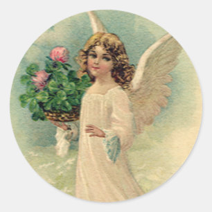 Sticker Rond Ange de Pâques victorien vintage avec des fleurs