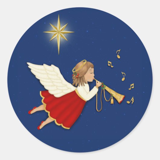 Sticker Rond Ange de trompette et étoile de Noël (Devant)