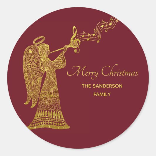 Sticker Rond Ange d'or classique avec musique (Devant)