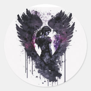 Sticker Rond Ange foncé Valentine avec ailes foncées