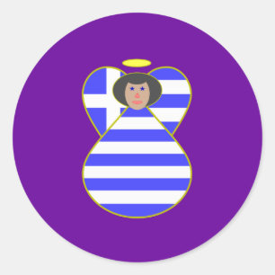 Sticker Rond Ange grec avec cheveux noirs