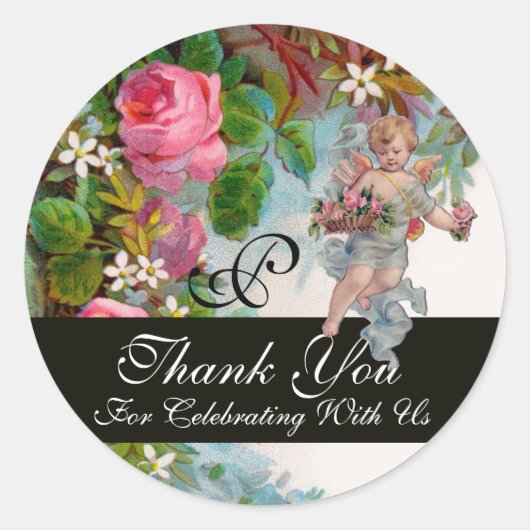 Sticker Rond ANGE ROMANTIQUE RASSEMBLANT ROSE ROSE ROSE Merci (Devant)