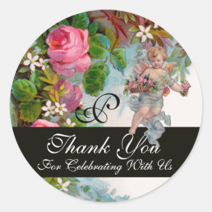 Sticker Rond ANGE ROMANTIQUE RASSEMBLANT ROSE ROSE ROSE Merci