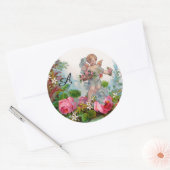 STICKER ROND ANGE ROMANTIQUE RASSEMBLANT ROSES ET FLEURS ROSES  (Enveloppe)
