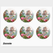 STICKER ROND ANGE ROMANTIQUE RASSEMBLANT ROSES ET FLEURS ROSES  (Feuille)