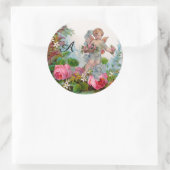 STICKER ROND ANGE ROMANTIQUE RASSEMBLANT ROSES ET FLEURS ROSES  (Sac)