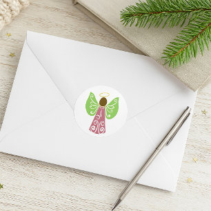 Sticker Rond Ange rose Verte Ailes Vertes Spirituel Décoratif