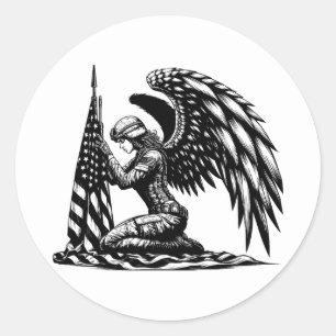 Sticker Rond ange soldat femme USA Drapeau Patriotique Art