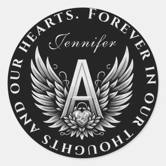 Sticker Rond Angel Alphabet A Lettre initiale avec nom (Devant)