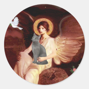 Sticker Rond Angel assis - chat bleu russe