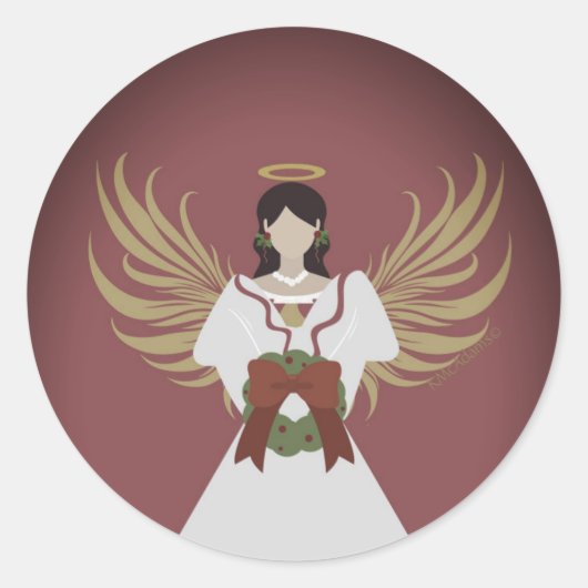 Sticker Rond Angel Bourgogne Rouge Noël Wreath Wreath Wreath Mo (Devant)