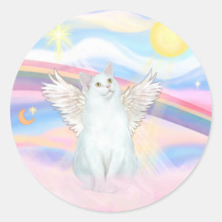 Sticker Rond Angel de chat blanc dans les nuages