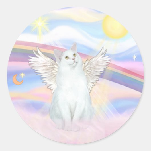 Sticker Rond Angel de chat blanc dans les nuages (Devant)