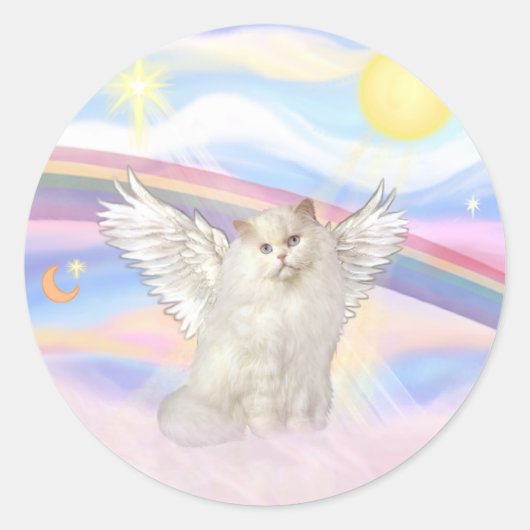Sticker Rond Angel de chat perse blanc dans les nuages (Devant)