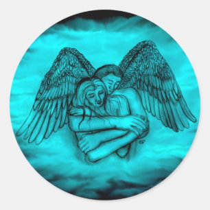 Sticker Rond Angel Eros en amour, design noir et vert