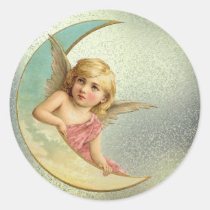 Sticker Rond Angel vintage de lune