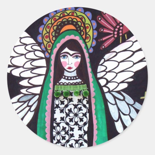 Sticker Rond Angel Virgin Guadalupe Art par Heather Galler (Devant)