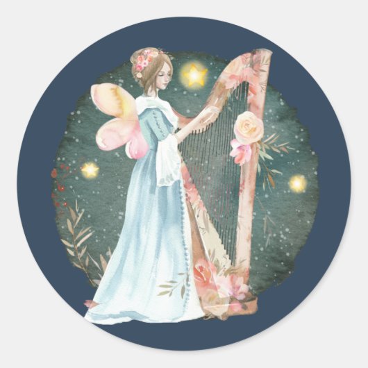Sticker Rond Angelic Winter Music Jouer Angel (Devant)